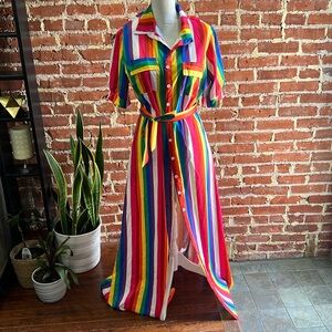 RAINBOW BUTTON DOWN DRESS